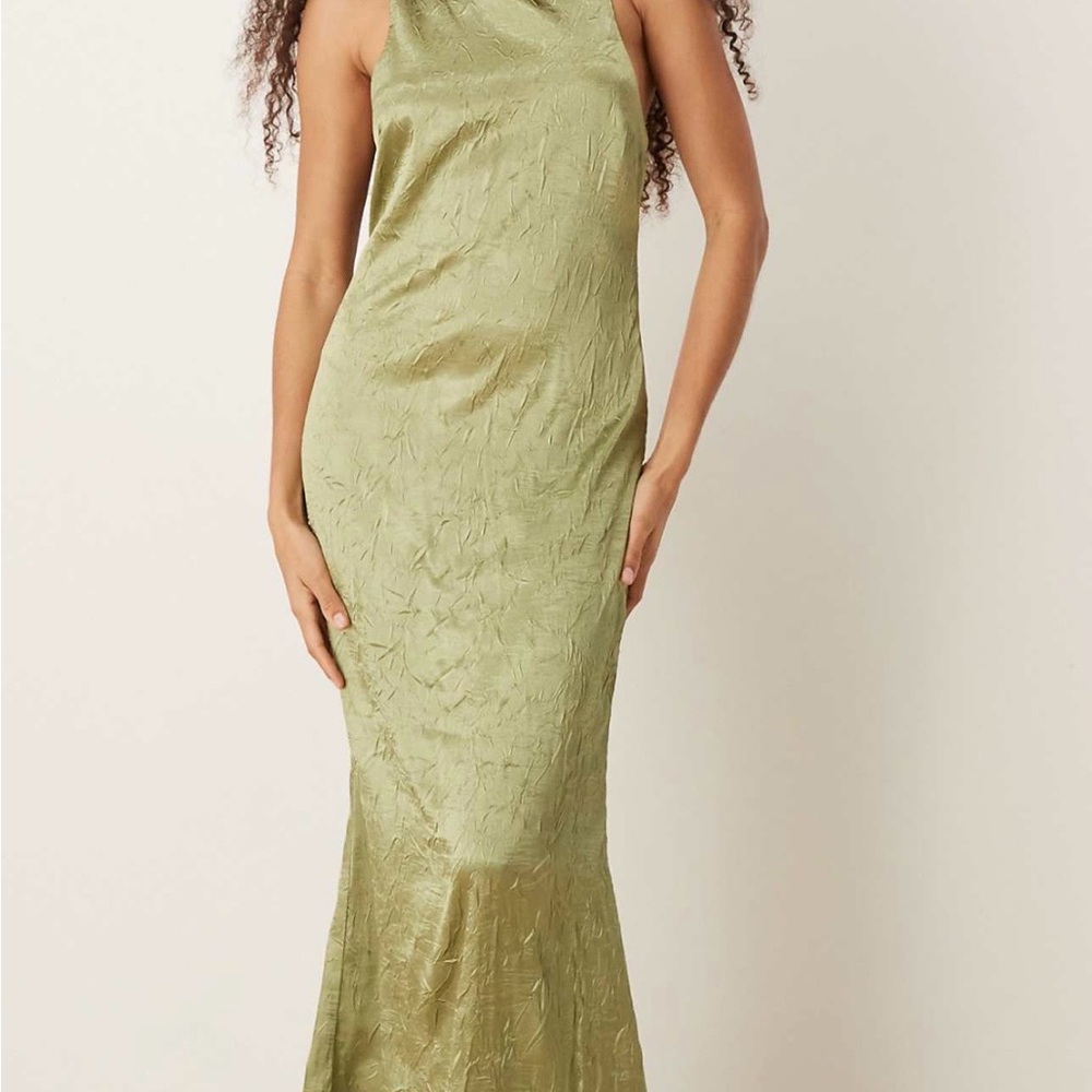 ASOS Olive Green Crinkle Silk Dress